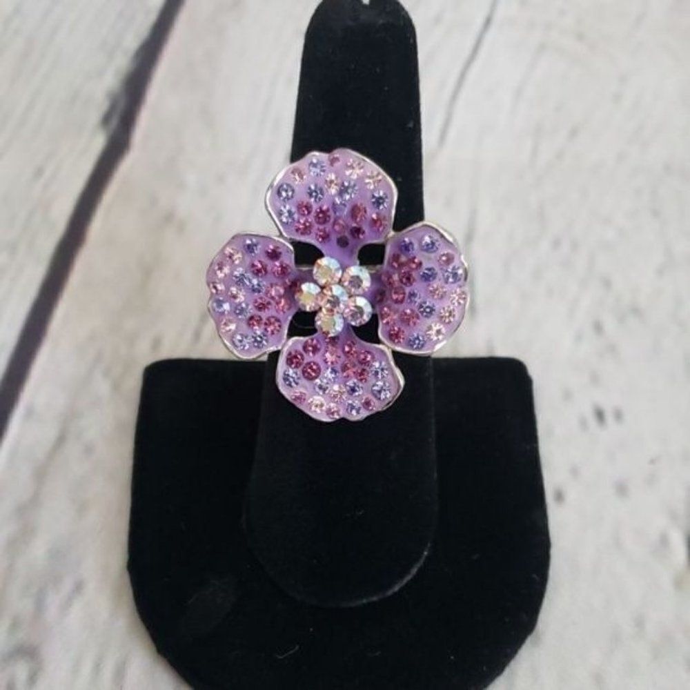 Y2K Purple Rhinestone Girly Pretty Flower Power Ring